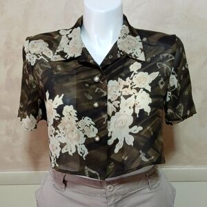 LENI NENI WOMENS TOP SIZE 14P IN BEAUTIFUL EARTH TONES brown cream green